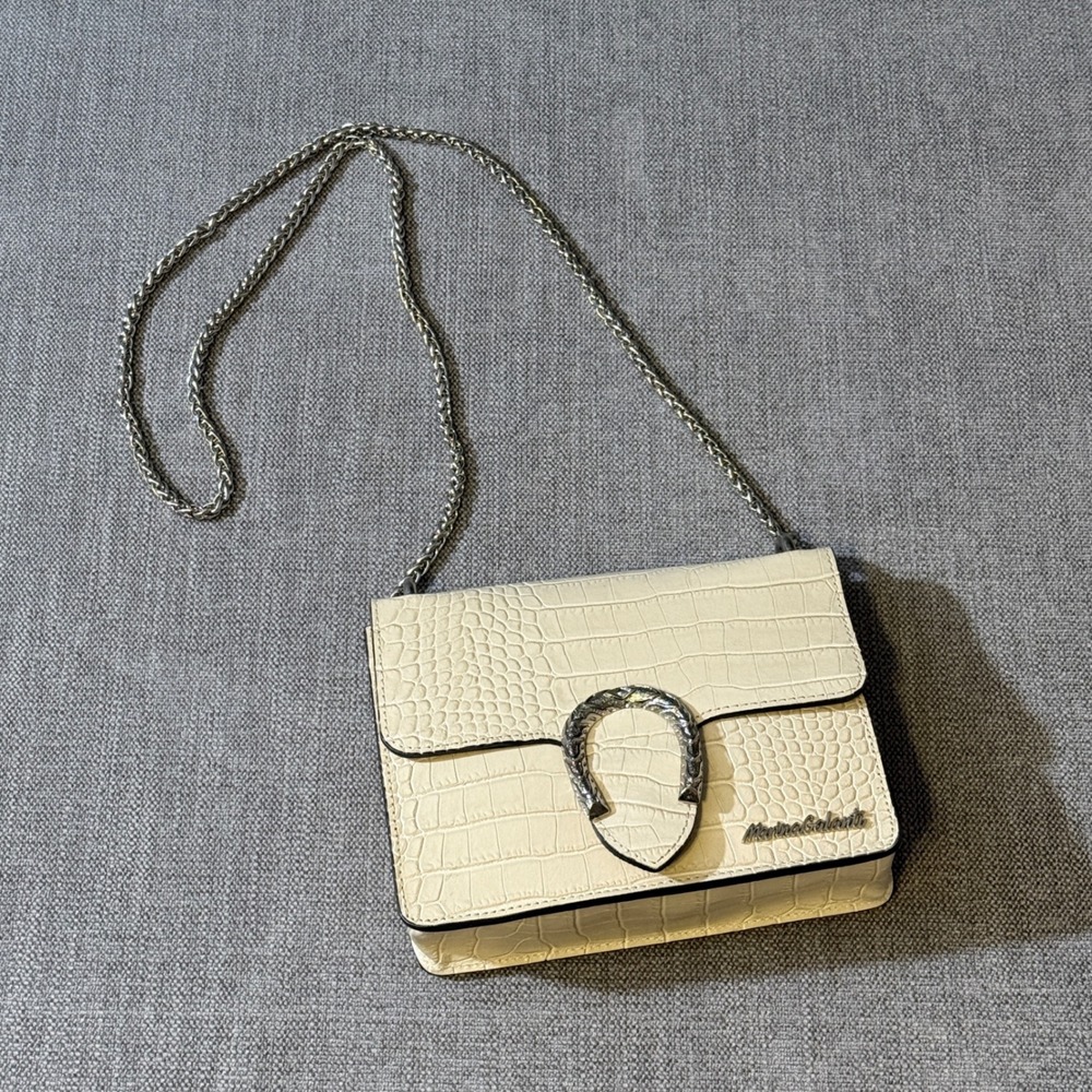 Marina Galanti Cream Croc Embossed Leather Crossbody Bag Horseshoe Buckle‎ Italy